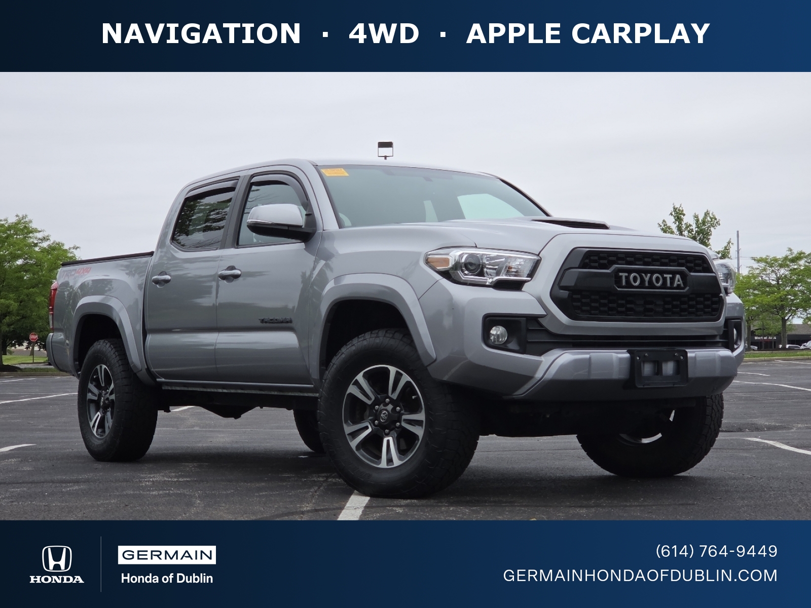 Silver Sky Metallic 2017 Toyota Tacoma SR5 V6 Double Cab 4WD Pickup Truck Four-Wheel Drive Manual