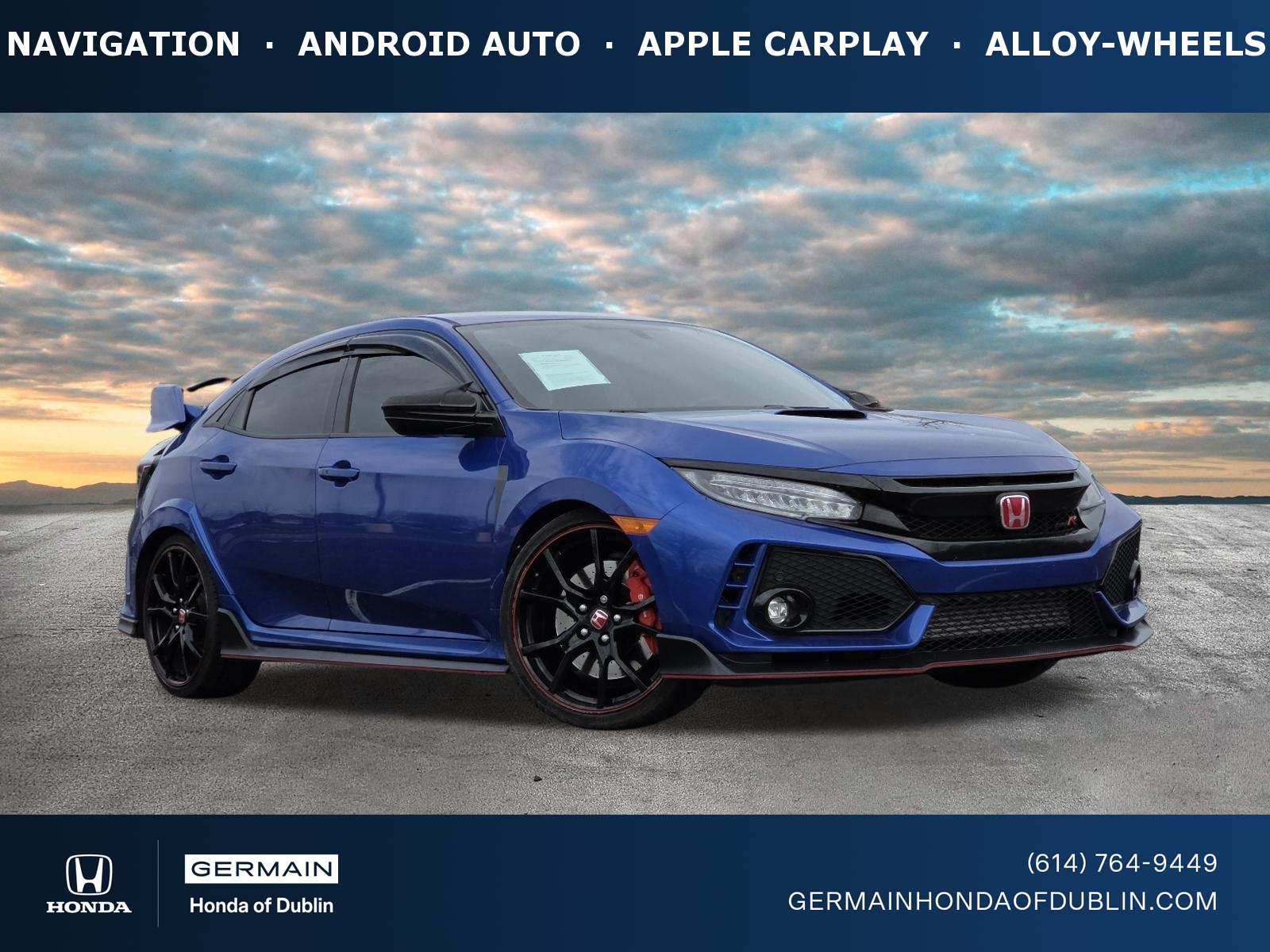 Aegean Blue Metallic 2018 Honda Civic Type R Touring FWD Hatchback Front-Wheel Drive Manual