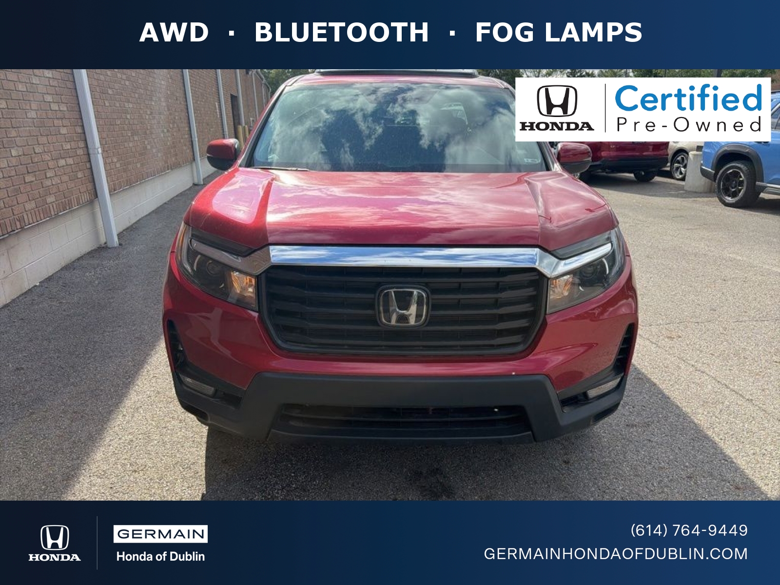 Red 2023 Honda Ridgeline RTL AWD Pickup Truck All-Wheel Drive 9-Speed Automatic