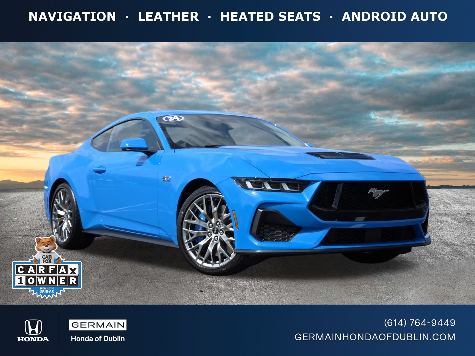 Grabber Blue Metallic 2024 Ford Mustang GT Premium Fastback RWD Coupe Rear-Wheel Drive Automatic