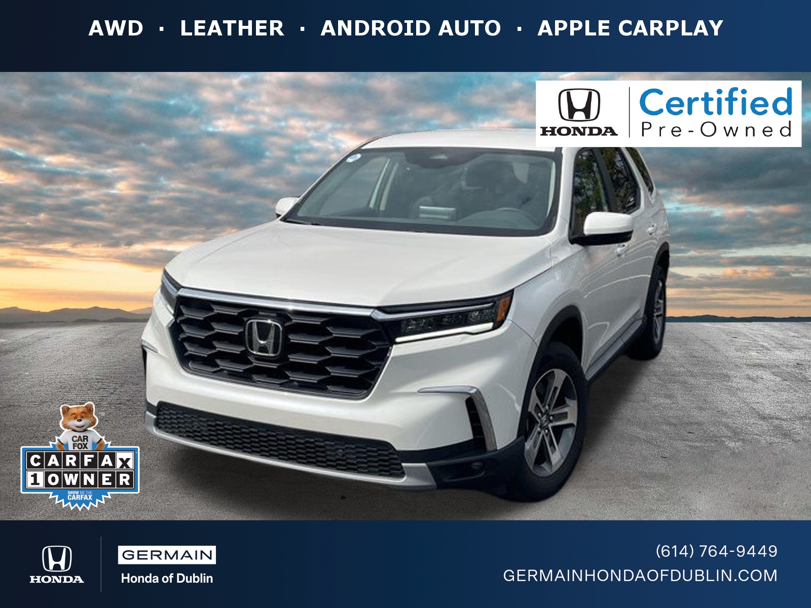 Platinum White Pearl 2025 Honda Pilot EX-L AWD SUV / Crossover All-Wheel Drive Automatic