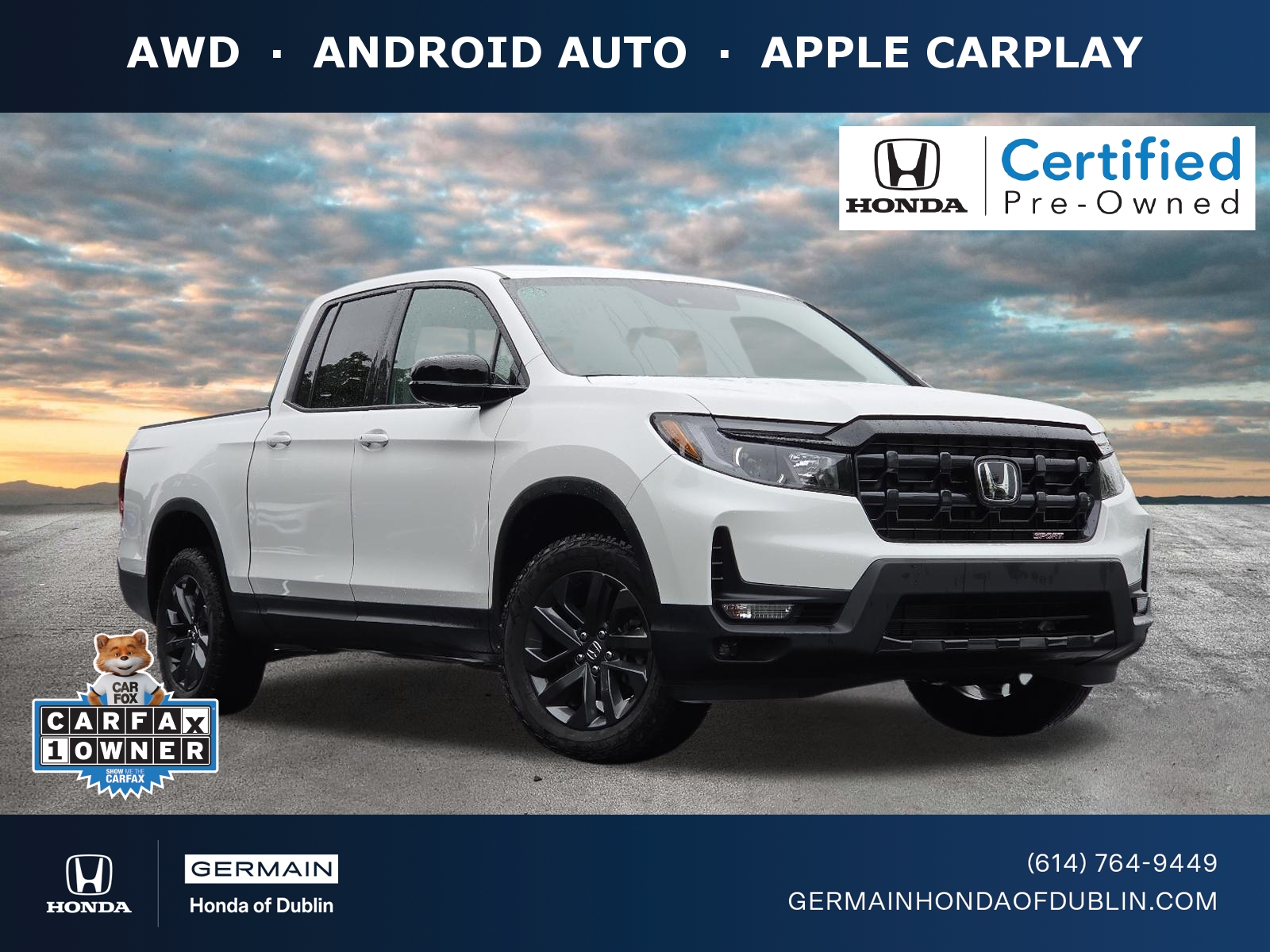 Platinum White Pearl 2025 Honda Ridgeline Pickup Truck All-Wheel Drive Automatic