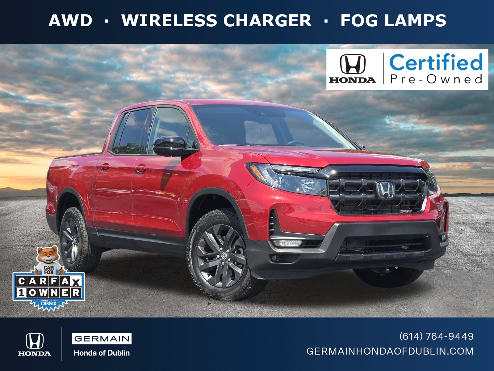 Radiant Red Metallic Ii 2025 Honda Ridgeline Sport AWD Pickup Truck All-Wheel Drive 9-Speed Automatic