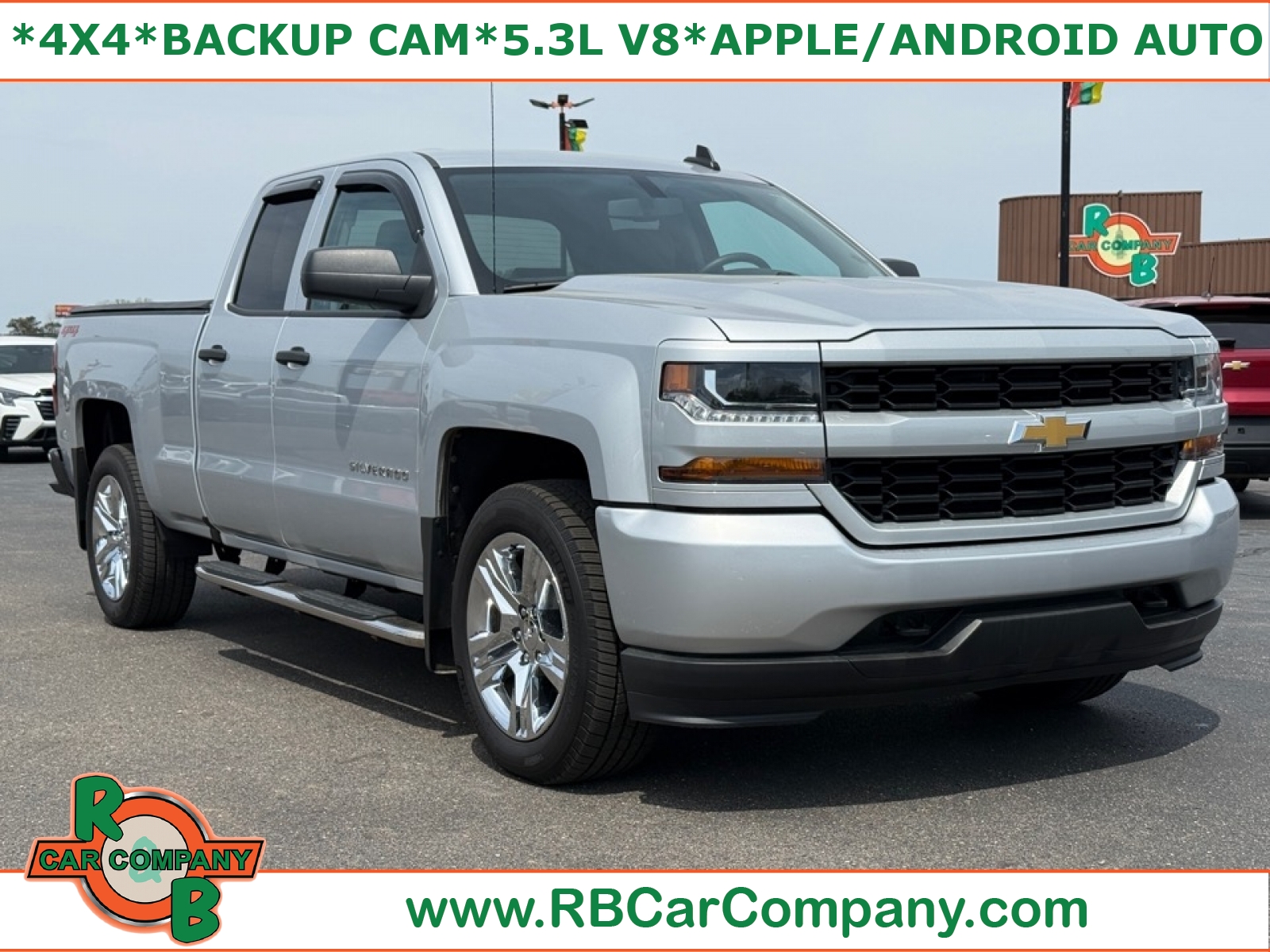 Silver 2018 Chevrolet Silverado 1500 Custom Double Cab 4WD Pickup Truck Four-Wheel Drive 6-Speed Automatic