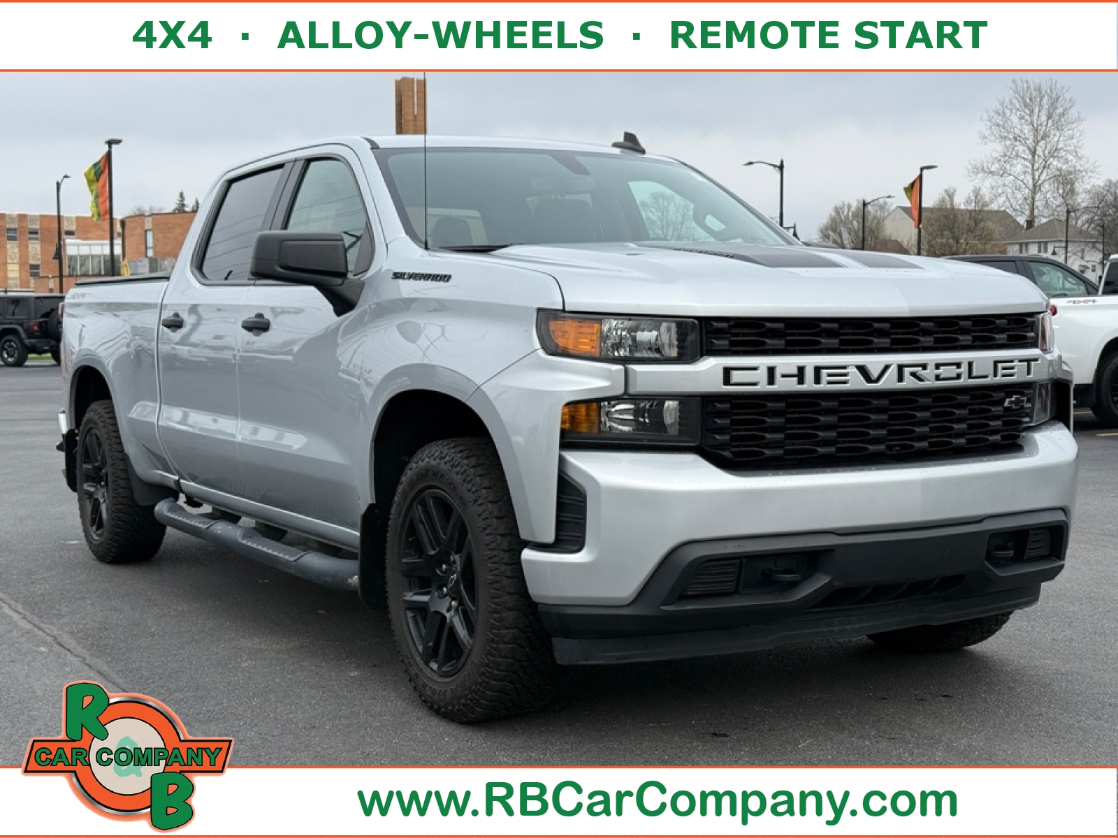Silver 2021 Chevrolet Silverado 1500 Custom Crew Cab 4WD Pickup Truck Four-Wheel Drive Automatic