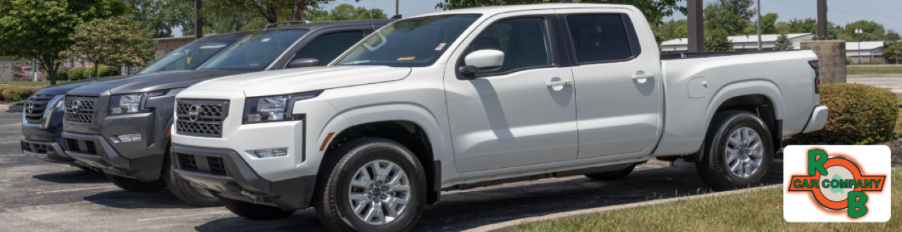 A wide selection of affordable used cars lined up at R&B Car Company's Goshen lot