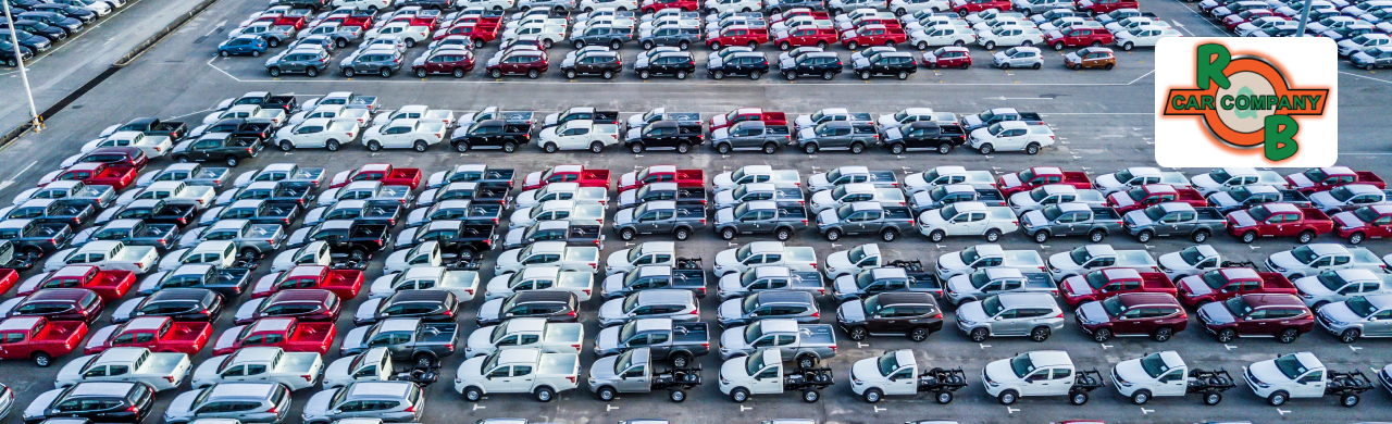 Exterior of R&B Car Company dealership showcasing cars, trucks, and SUVs in Northern Indiana