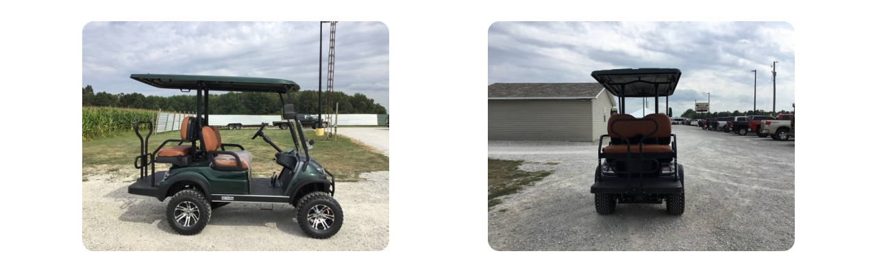 Terre Haute Auto dealership featuring a lineup of ATVs and golf carts.