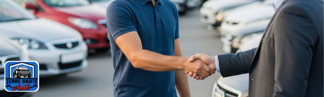 A customer shaking hands with a Terre Haute Auto team member, showcasing local service and community trust.