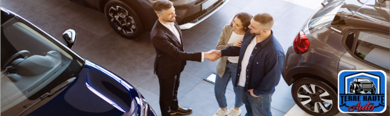  Used truck and SUV lineup at Terre Haute Auto dealership lot in Indiana.