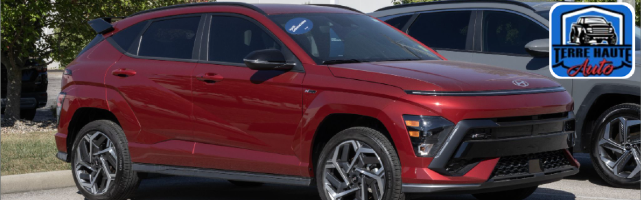  Lineup of used SUVs parked outside Terre Haute Auto, showcasing various sizes and models available for sale.
