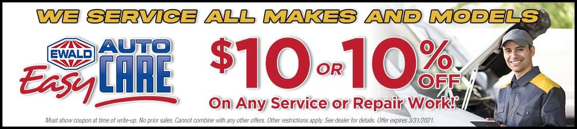 $10 or 10% off on any serice or repair work - terms and conditions apply