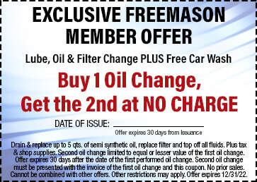 Service Coupon - Lube, oil & filter change PLUS free car wash. Buy 1 oil change, get the 2nd at NO CHARGE. Date of Issue - Must be 30 days from issue. T.A.C. apply